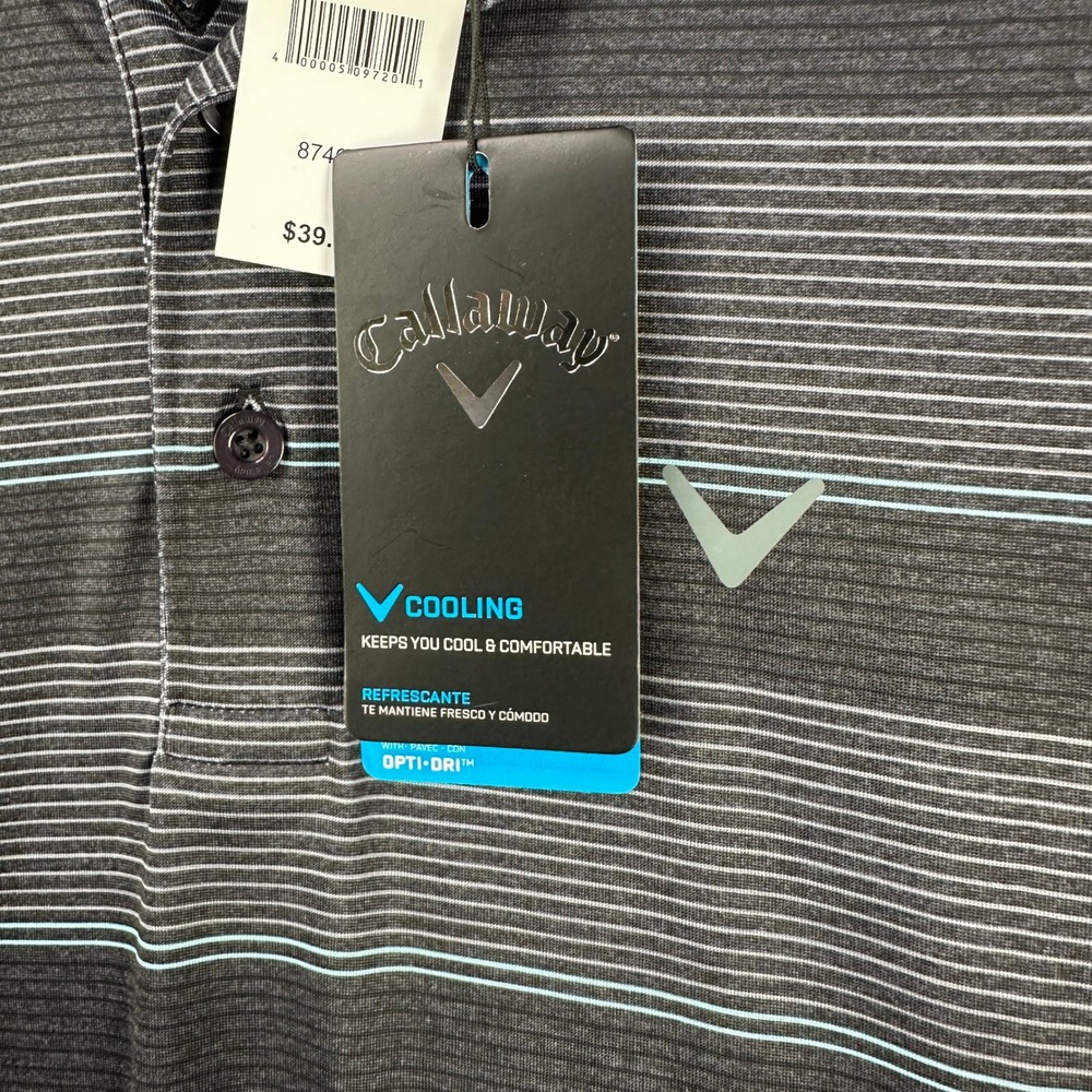 Callaway Cooling Men Golf Polo Shirt Small Gray Black Stripes Opti Dri Rugby NEW